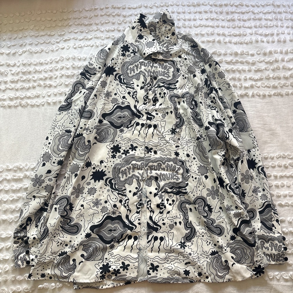 Vegan Tiger, black and white button up with ghost design